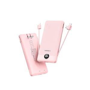 VEGER Portable Charger with Built-in AC Plug and Cables, All in One 10000mAh Ultra Slim Power Bank Travel Essentials, Fast Charging Battery Pack Compatible with iPhone, Samsung, Android (Crepe)