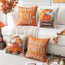 2 x Artscope Fall Decorative Throw Pillow Covers 18x18 Inch Set of 4, Happy Fall Pumpkin Truck Thankful Grateful Blessed Outdoor Farmhouse Pillow Cases for Home Sofa Couch-Orange