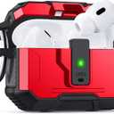 for AirPods Pro 2 Case Cover [Safety Lock] [Magnetic One-Click Open] [Military Shockproof Armor] Double Rugged Outdoor Wireless Charging Case for AirPods Pro 2nd Generation with Keychain, Red