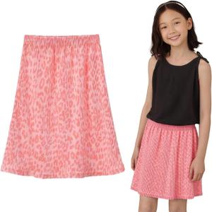 Girls Knee Length Pleated A-Line Skirt with Pull On Elastic Waist for Kids Rainbow Black Midi Skirt 3-12 Y