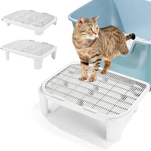 BALAPET Adjustable Cat Ramp for Litter Box Elevated Cat Litter Ramp for Cat Litter Boxes Double Layered Litter Trapper with Filter Function Cat Steps Suitable for Small & Elderly Cats (White)