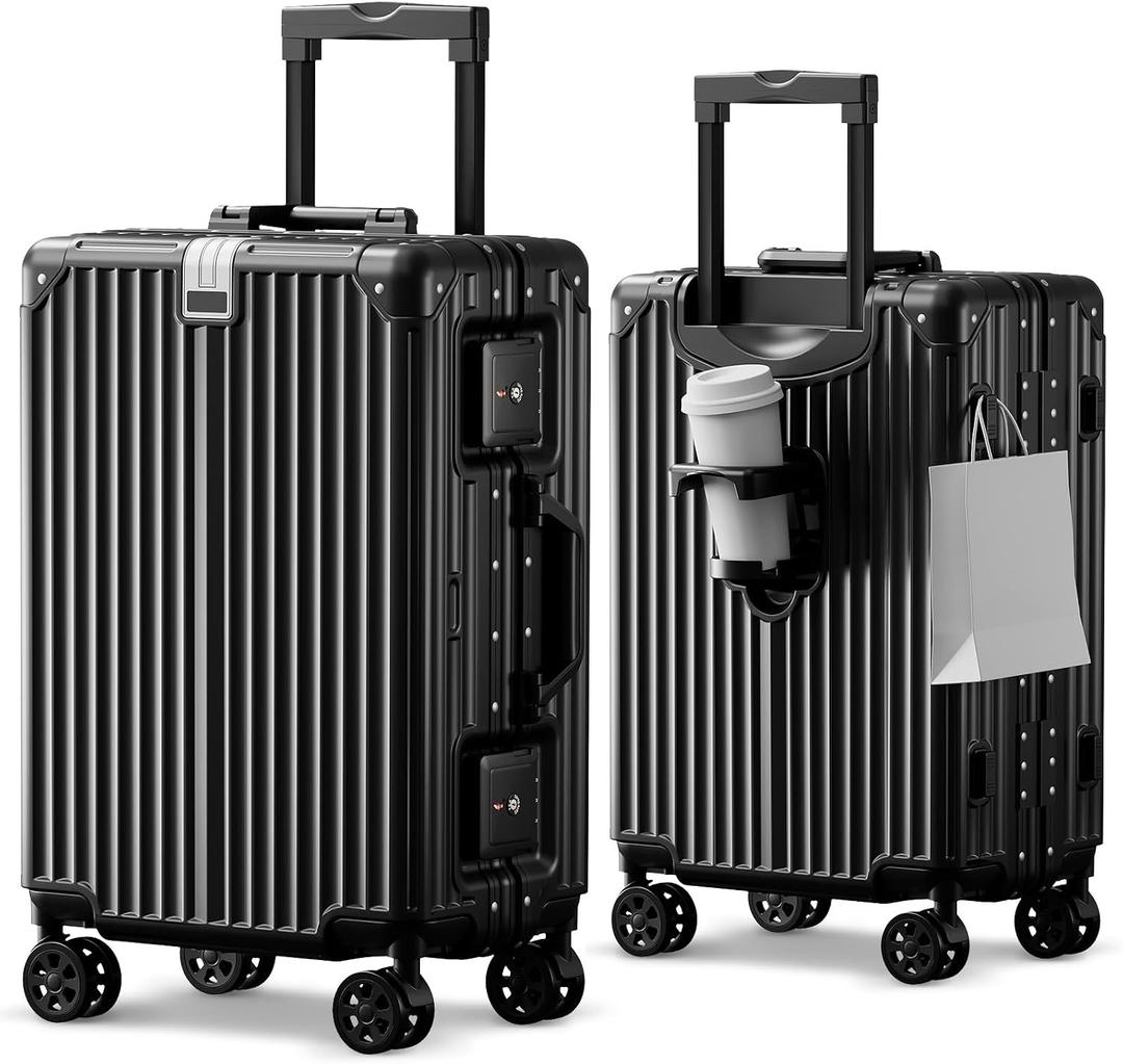 cllson Carry on Luggage Aluminium Frame with Cup Holder, 20 Inch Zipperless Luggage with Spinner Wheels,Carry On Suitcase 22x14x9 Airline Approved for Business Travel