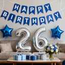26th Birthday Party Decoration Blue for Men, Happy Banner Star Foil Balloons Latex Confetti Supplies - Number 26 for Him 26 Years Old