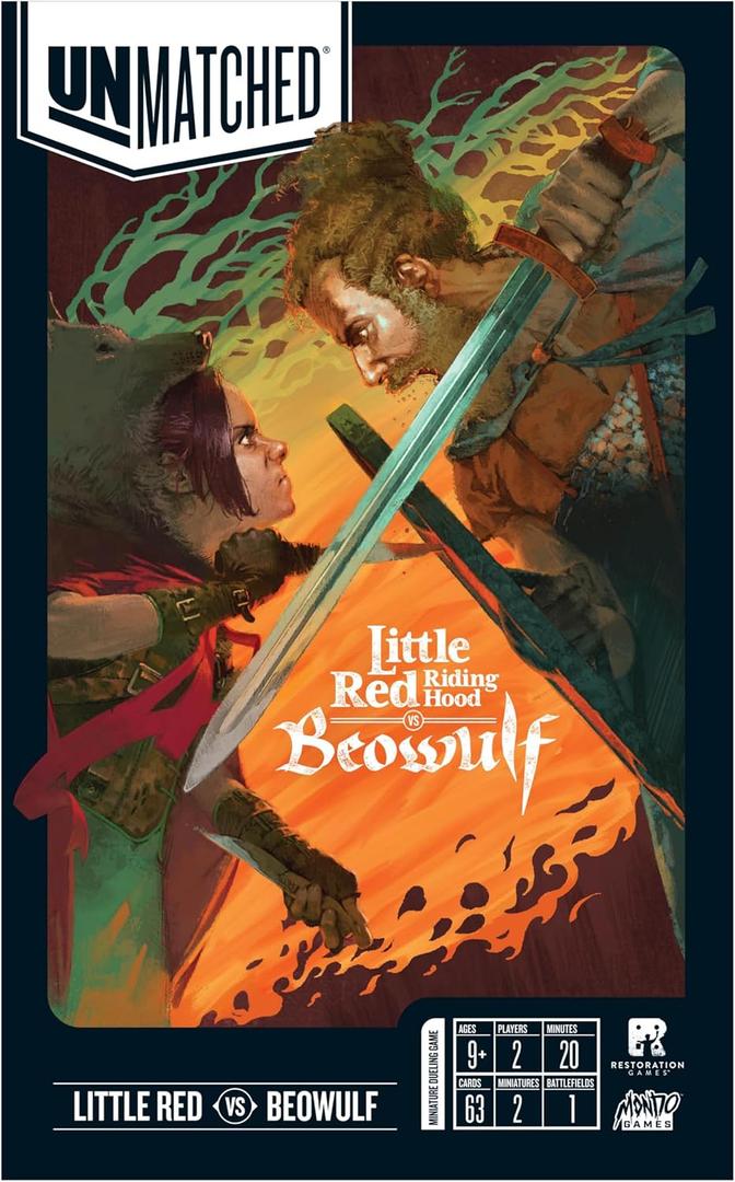 Restoration Games Unmatched Little Red Riding Hood vs Beowulf - Strategy Board Game for 2 Players - Heroes Expansion with Miniatures, Unique Decks, and Battlefield - 20 Min Playtime - Ages 9+