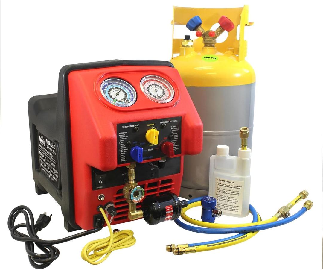 Mastercool 69360-YF Spark-Free Twin Turbo Refrigerant Recovery Machine  Includes 30 lb DOT Tank, 1/2 HP Dual-Piston Oil-Less Compressor, R1234yf Compatible, Fast Automotive A/C Recovery