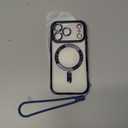 Meifigno Designed for iPhone 17 Pro Case 6.3", [Glitter Card & Wrist Strap][Compatible with MagSafe][2X HD Screen Protectors] Surround Raised Lens Protection for 17 Pro Phone Case for Women, Deep Blue