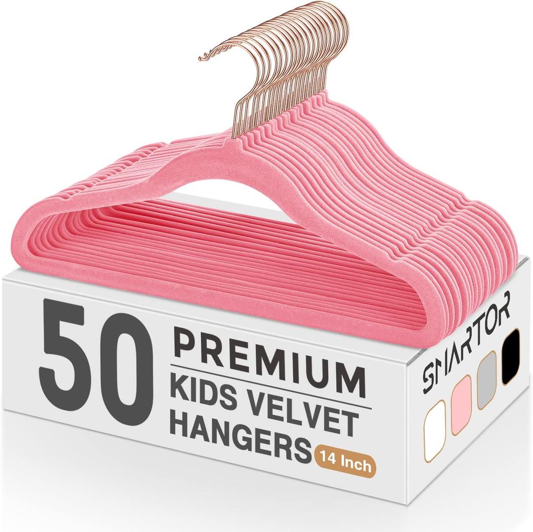 Smartor Premium Baby Hangers Velvet for Closet 50 Pack, 11.8" Durable Kids Felt Hangers Non Slip for Toddler, Baby Clothes Hangers for Childrens on Closet Storage (Rose Gold Hook)- (11 inch)