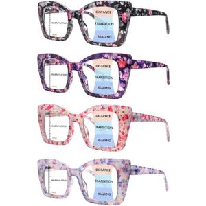 Progressive Multifocus Reading Glasses for Women Blue Light Blocking Oversized Square Computer Spring Hinges Readers (4 Pack Mix Color)
