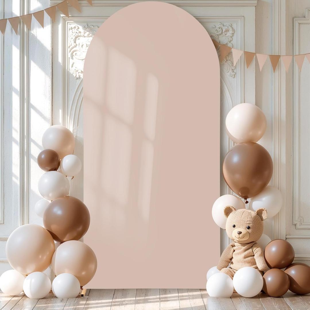 Royal Nude Chiara Arch - 6.6FT Spandex Fitted Wedding Arch Stand Covers Round Top Stretchy Backdrop for Birthday Party Ceremony Banquet Decoration (6.6 FT)