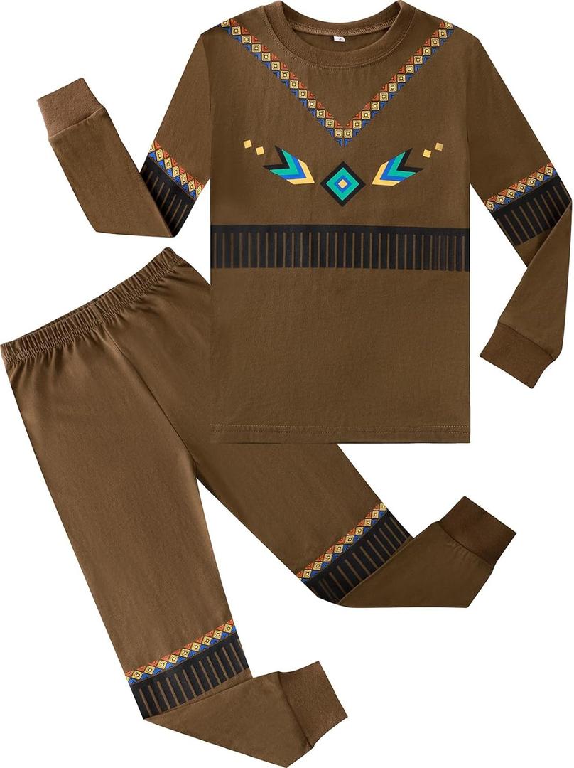 A&J DESIGN Pure Cotton Printed Pjs for 2-14 Years Kids, 2-Piece Long-Sleeved Pajamas Set