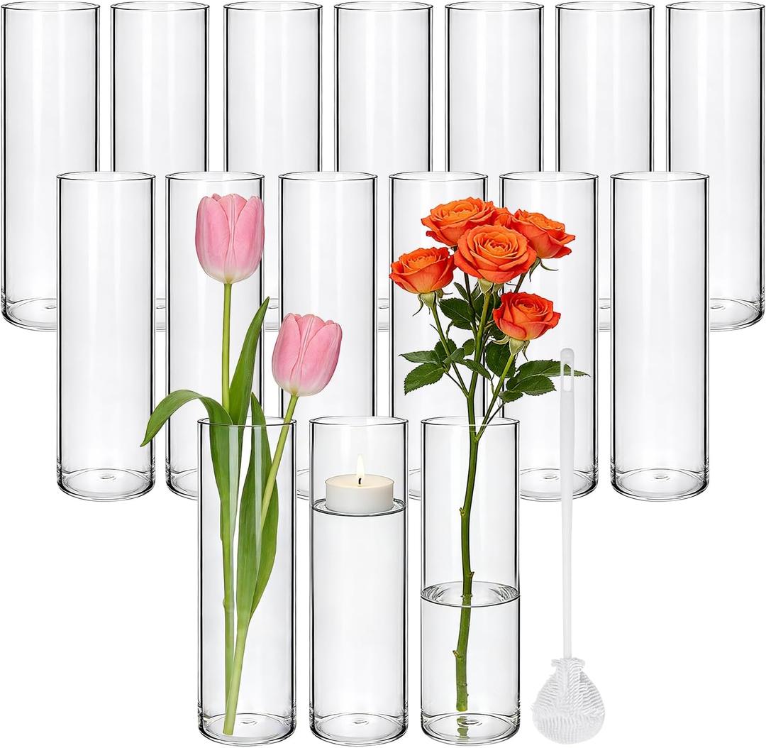 16 Pack Glass Cylinder Vase, 7.67" H2.36" W Clear Vases for Centerpieces, Flower Vases for Bouquet,Hurricane Vase Ideal for Wedding Table Centerpieces, Floating Candles & Bouquet Arrangements