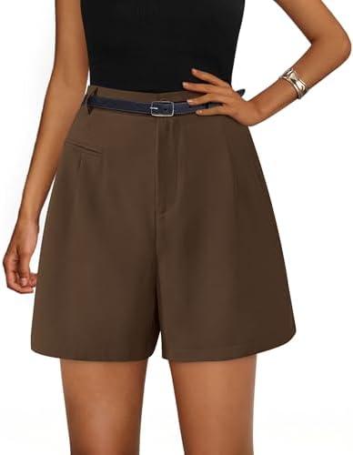 PRETTYGARDEN Shorts for Women Dressy 2025 Summer Elastic High Waisted Wide Leg Business Casual Work Shorts with Pockets Size Medium