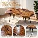 Natural Wood Coffee Table, Natural Wood Edge Contemporary Cocktail Table, Wood Tea Tables for Living Room with Metal Hairpin Legs,Wooden Flower Pot Holder Clear Lacquer Finish, 30L*15W*15H