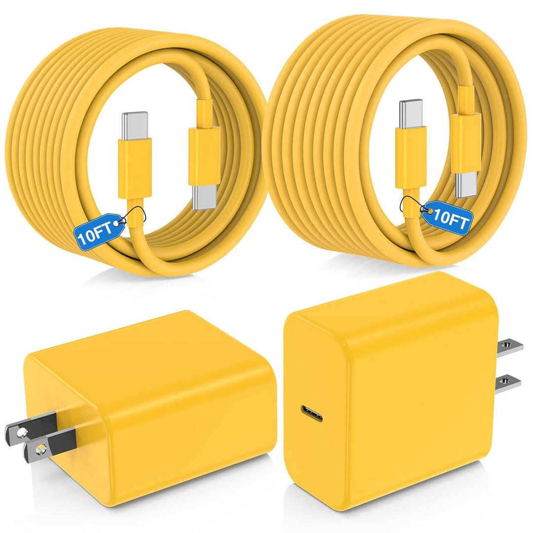 USB C Fast Charger for iPhone 17/ Air/16/15 Pro Max,2Pack 10FT Type C Charger Block & Cable, PD 3.0 Super Fast Charging for iPad Pro MacBook Air/Pro M1/M2, AirPods-Yellow