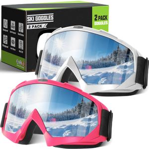 OXG Ski Snowboard Goggles for Men Women, UV Protection Ski Snow Goggles for Adult Youth Winter Snow Sports (Pink/White+sliver(vlt9.3%))