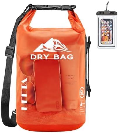 HEETA Dry Bag Waterproof for Women Men, Roll Top Lightweight Dry Storage Bag Backpack with Phone Case for Travel Swimming Boating Kayaking Paddle Board Camping Beach Accessories (Orange, 40L)