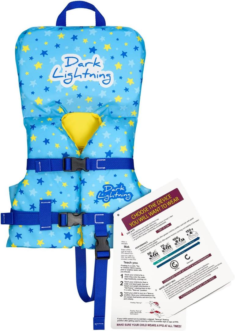 Dark Lightning USCG Approved Infant Life Jacket 0-30 lbs, Swim Vest for Baby/Toddlers 1-3 Year Old 20-30 lbs,Toddler Floaties for Pool Swimming,Boating,Beach,Puddle