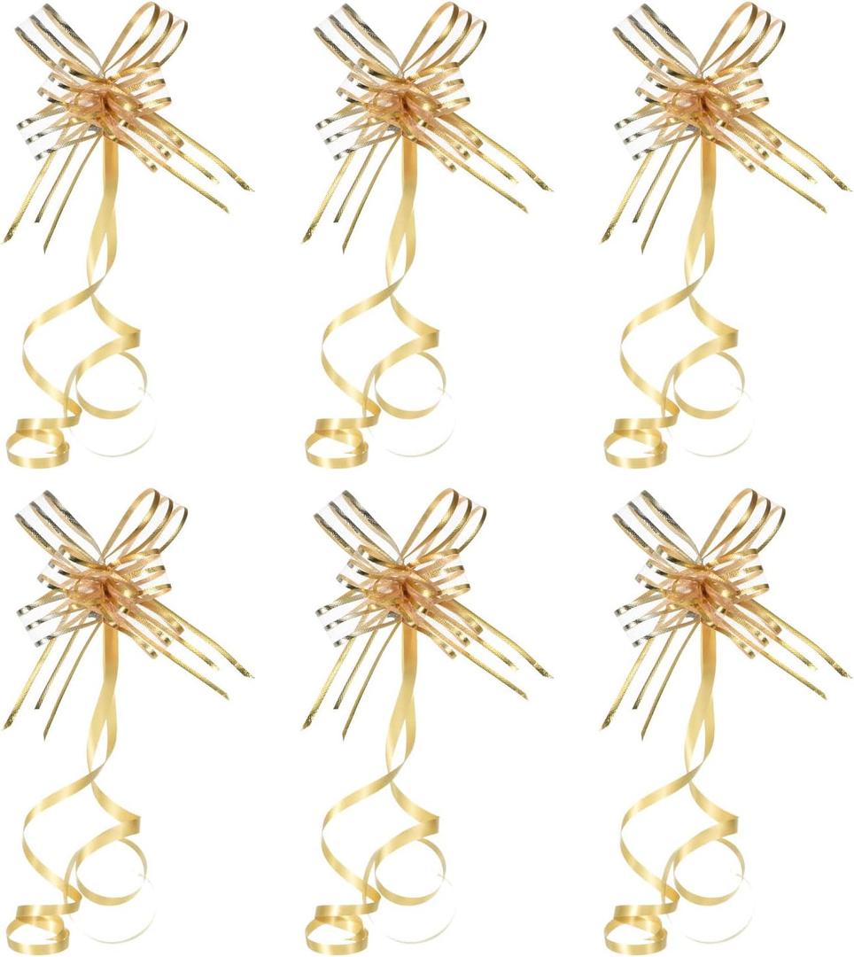 PATIKIL 2.4-inch Chiffon Pull Bows, 40 Pack Present Wrapping String Bows Ribbon Decorative Bow Tie for Wedding Party Birthday, Gold Tone