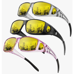 Anti-Glare Night-Driving Glasses Fit-Over-Glasses: Night Vision Glasses for Men Wrap-Around Glasses for Women