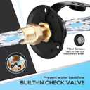 RVGUARD RV City Water Inlet, 3/4" NH Female to 1/2" NPT Male City Water Fill Inlet Flange Brass with Check Valve for RV, Camper, Trailer, Marine (Black S)