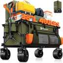 220L Collapsible Wagon Cart Foldable, 460lbs Load Capacity Heavy Duty Folding Beach Wagons with Big All-Terrain Wheels, Utility Carts for Groceries, Shopping, Camping, Sports - Green