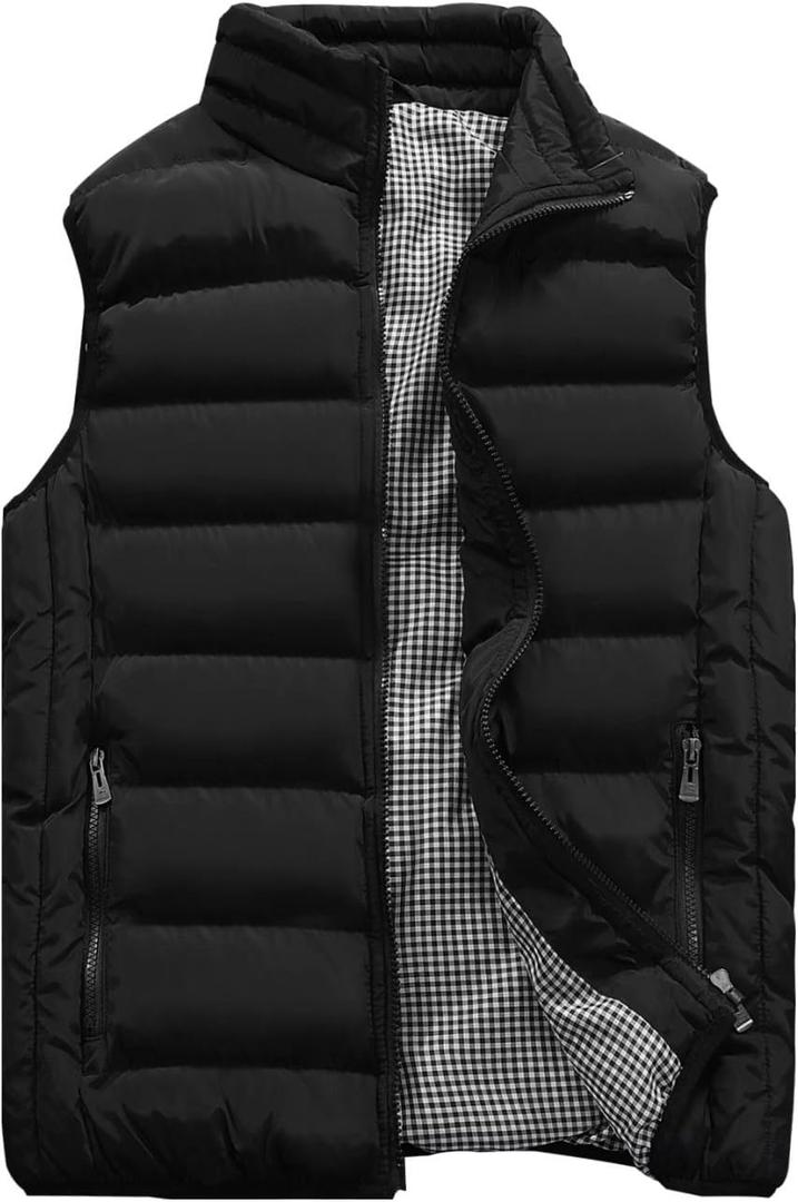 Vcansion Men's Outdoor Casual Stand Collar Vest Padded Jacket Coat Vest (Large, Black)