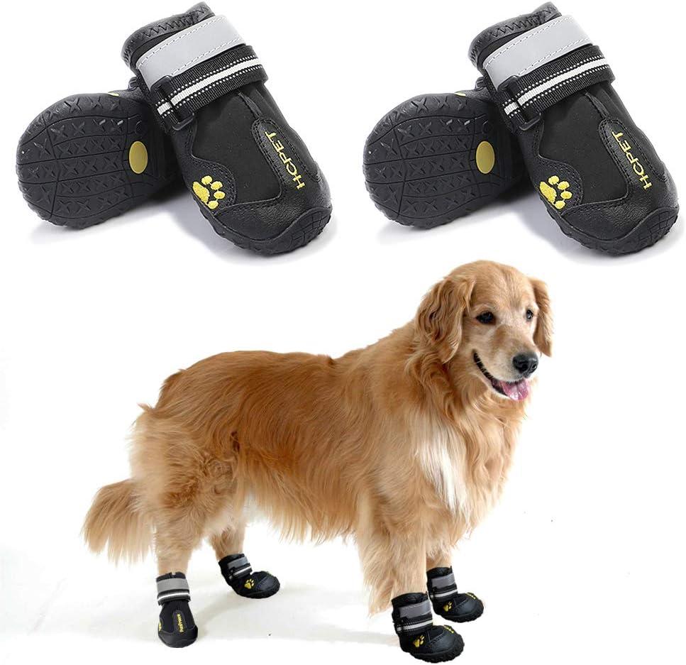 Teamoo Dog Snow Boots for Winter Durable Waterproof Anti-Slip Dog Booties for Winter Dog Shoes for Dogs with Adjustable Reflective Straps Dog Boots & Paw Protectors Black Size 8 
