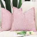 MADIZZ Chenille Velvet Throw Pillow Covers with Flange Set of 2 Super Soft Boho Textured Pillow Covers Decorative Throw Pillowcases Modern Farmhouse Home Decor for Sofa Bedroom Pink 20x20 Inch