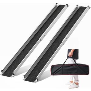 Adjustable Wheelchair Ramp 7FT Telescoping Portable Wheelchair Ramps for Steps Ramps for Wheelchair for Home with Storage Bag Aluminum Non-Skid Ramps 84" L x 7.4" W 600lbs Capacity (2 Pack)