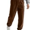 Comdecevis Mens Corduroy Pants Stretch Joggers Tapered Elastic Waist Drawstring Cargo Casual Baggy Sweatpants with Pockets (Brown, XXL)