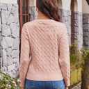 GRACE KARIN Womens Long Sleeve Button Up Cable Knit Cardigan Lightweight 2026 Crewneck Button Down Sweaters for Women (Pink, XXL)