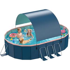 146" Non-Inflatable Foldable Swimming Pool for Family, Portable Above Ground Pool for Adults & Kids, Easy Setup for Outdoor, Backyard, Garden, Camping - Durable PVC(146"x98"x20", NEW) (Midnight Blue)