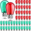 Christmas Red and Green S14 LED Light Bulbs Colored Bulbs Replacement String Lights 2 Watt E26 Base for Indoor Outdoor Village, Patio, Porch, Bistro Decor (50 Pieces)