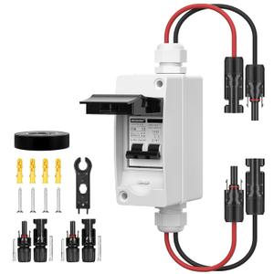 Solar Panels Disconnect Switch 20Amp DC Solar Shut Off Switch 400V 2 Poles Outdoor AC Small Miniature Circuit Breaker Box, IP65 Waterproof UV-Proof for PV Homes