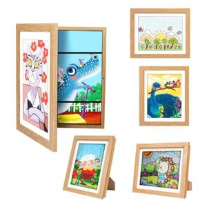 sixzerone [4-Pack] Kids Artwork Frames Changeable - Kids Art Frame,Front Opening Holds 150,Children Art Projects Kids Art Frames,10x12.5 Picture Frame for Display Kid Art Work,With Storage(Wood)