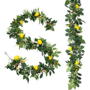 U'Artlines 2Pcs Total 12 Ft Artificial Lemon Garland Spring Summer Faux Fruit Vine Garlands with Greenery for Door Wall Mantle Wedding Party Table Decorations