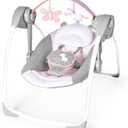 Ingenuity Comfort 2 Go Compact Portable 6-Speed Cushioned Baby Swing with Music, Folds Easy, 0-9 Months 6-20 lbs (Pink Flora the Unicorn)