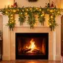 Hoteam 6ft Artificial Christmas Garlands with Lights Cascading Garland Battery Operated Norfolk Pine Bendable Wreaths for Table, Mantle, Wall, Indoor, Outdoor Christmas Decorations