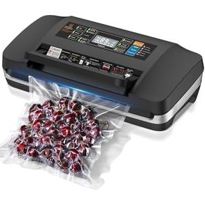 95kpa Vacuum Sealer Machine,Commercial Full Automatic Food Sealer,Powerful Sealing System with Double Heat Seal,Bags Storage, Easy-Lock Handle,Build-in Cutter,1 Bag Rolls and 10 Pre-cut Bags(Silver)