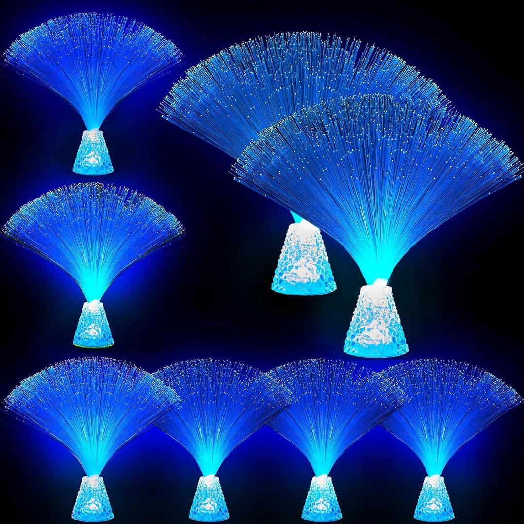 Patelai 10 Pcs Fiber Optic Lamp Bulk 13.5" Color Changing Crystal Base with 7 Colors Battery Powered Fiber Optic Lights for Sensory Bedroom Table Centerpiece Christmas Glow Neon Party Supplies (Blue)