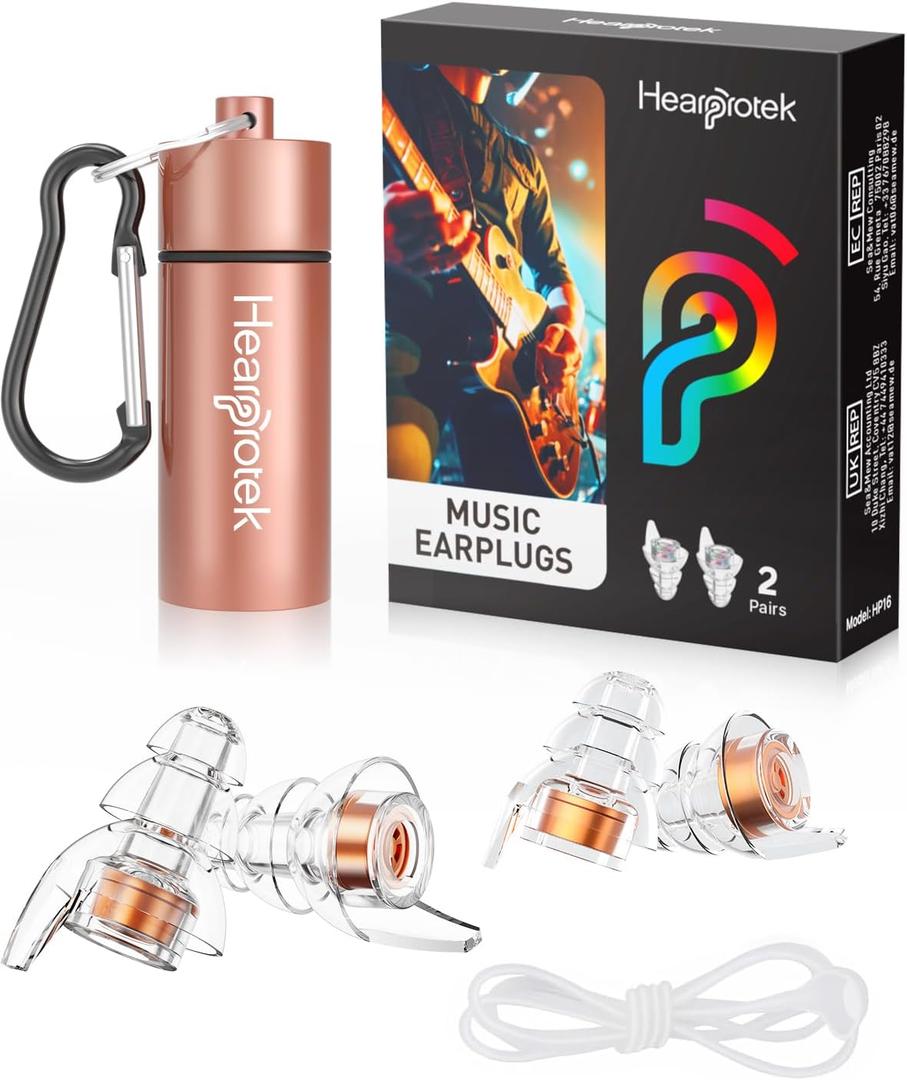Hearprotek Concert Ear Plugs, 2Pairs Reusable high Fidelity Musician Ear Plugs for Concerts Loud Music-Noise Reduction Ear Protection earplugs for Rave,Festival,Music,Tinnitus Relief (Gold)