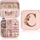 Travel Jewelry Box for Women Girls, Pink Travel Jewelry Box for Jewelry Organizer,Birthday Gifts for Women Christmas Gifts for Girls/Cute personalized traveling jewelry case (Pink-C)
