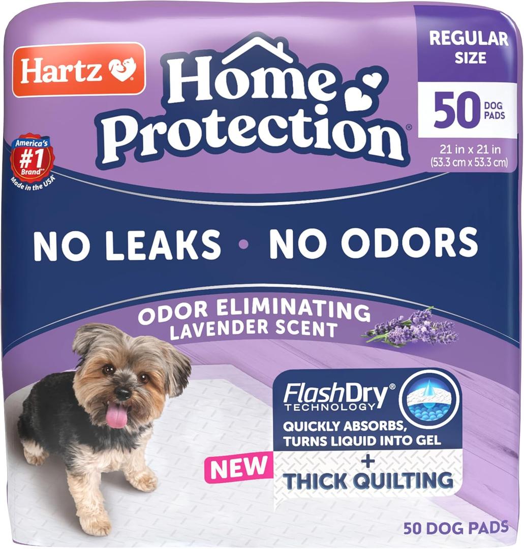 Hartz Home Protection Super Absorbent Odor Eliminating Lavender Scented No Leak Dog Pads, 50 count