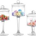 MyGift 3-Piece Clear Glass Apothecary Candy Jar Set with Lids – Decorative Party Display Containers for Wedding Centerpieces, Dessert Tables, Kitchen Counter Storage, and Bathroom Décor