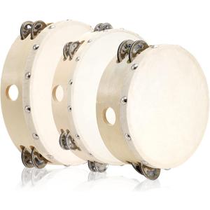 Tosnail Set of 3 Wooden Tambourine, 10", 8", 6" Hand Held Drum Bell, Double Rows Metal Jingles, Musical Instruments