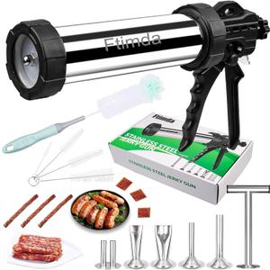 Large Capacity Jerky Gun Kit, Stainless Steel Beef Jerky Gun, Meat Gun with 5 Nozzles, Sausage Stuffer, Beef Jerky Maker1 Meat Pusher, And 5 Cleaning BrushesPerfect for Homemade Jerky and Sausages