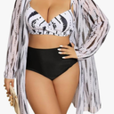 Women's 3 Piece Swimsuits Plus Size 4XL Print Bikini Sets with Kimono Cardigan Cover Up
