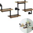 Industrial Pipe Shelving, Pipe Shelves with Wood Planks, Floating Shelves Wall Mounted, Retro Rustic Industrial Shelf for Bar Kitchen Living Room