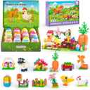 2026 New Easter Gifts Building Set for Kids -12-in-1 Happy Farm Village Building Toy with Prefilled Eggs, Easter Basket Stuffer & Decorations for Boys & Girls 6+, with Farm Animals, Hen & Carrot House