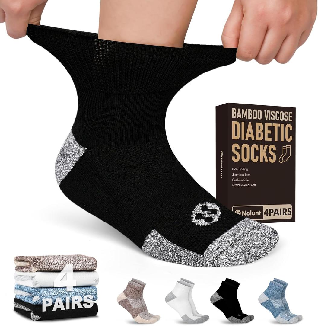 Diabetic Socks for Men,4 Pairs Non Binding Ankle Mens Diabetic Sock Size 9-12 10-13 (L)